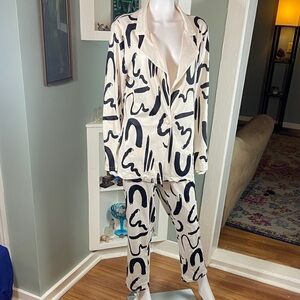Abstract Statement Black Cream Blazer jacket Pants Suit XLarge XL